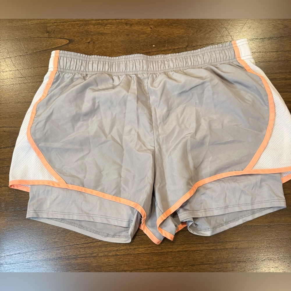 RBX Running Short Women’s Size Large Gray Peach Athletic Lined With Biker Short